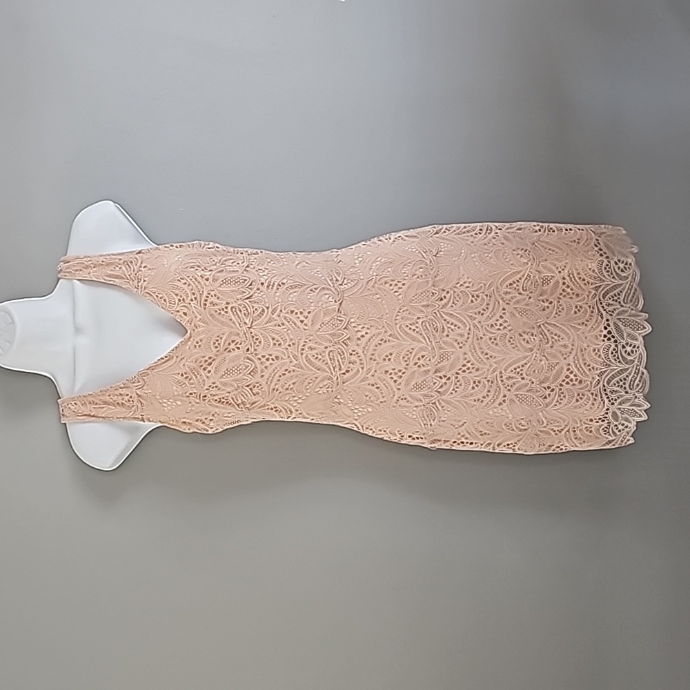 Bebe  light Peach Lace Mini Dress | Size S